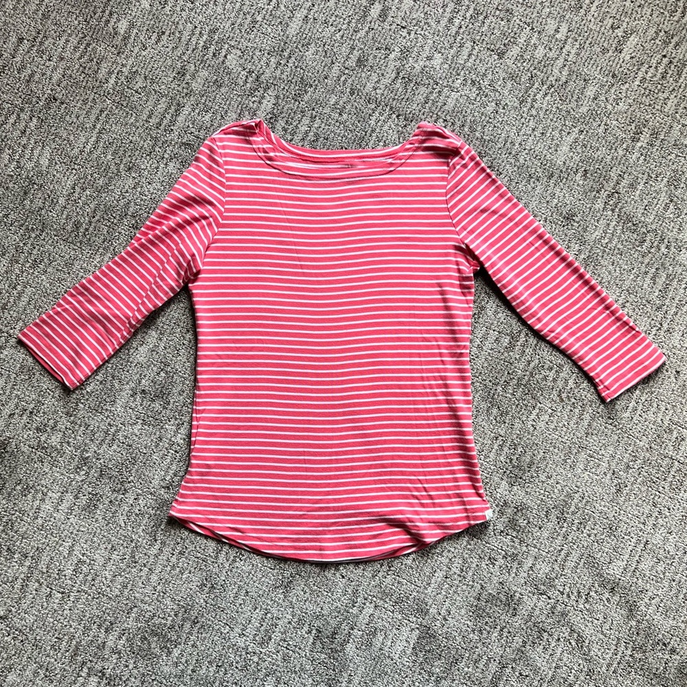 Eddie Bauer Outdoor 3/4 sleeve melon pink and white striped cotton top sz.Xl